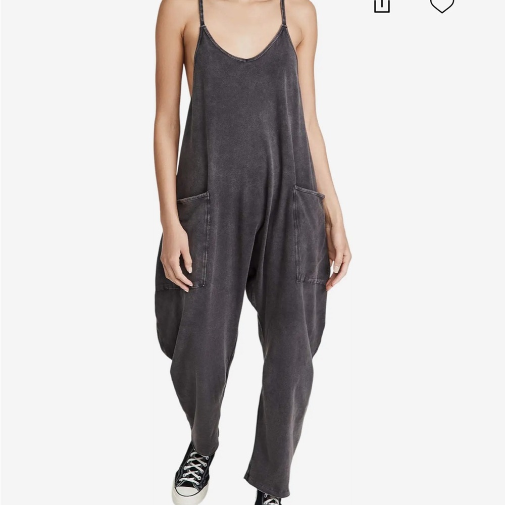 Free People Hot Shot Onesie Dark Gray Jumpsuit Soft Loose Racerback Drape Large